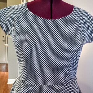 Worthington B/W Polka Dot Cap Sleeve Peplum Top